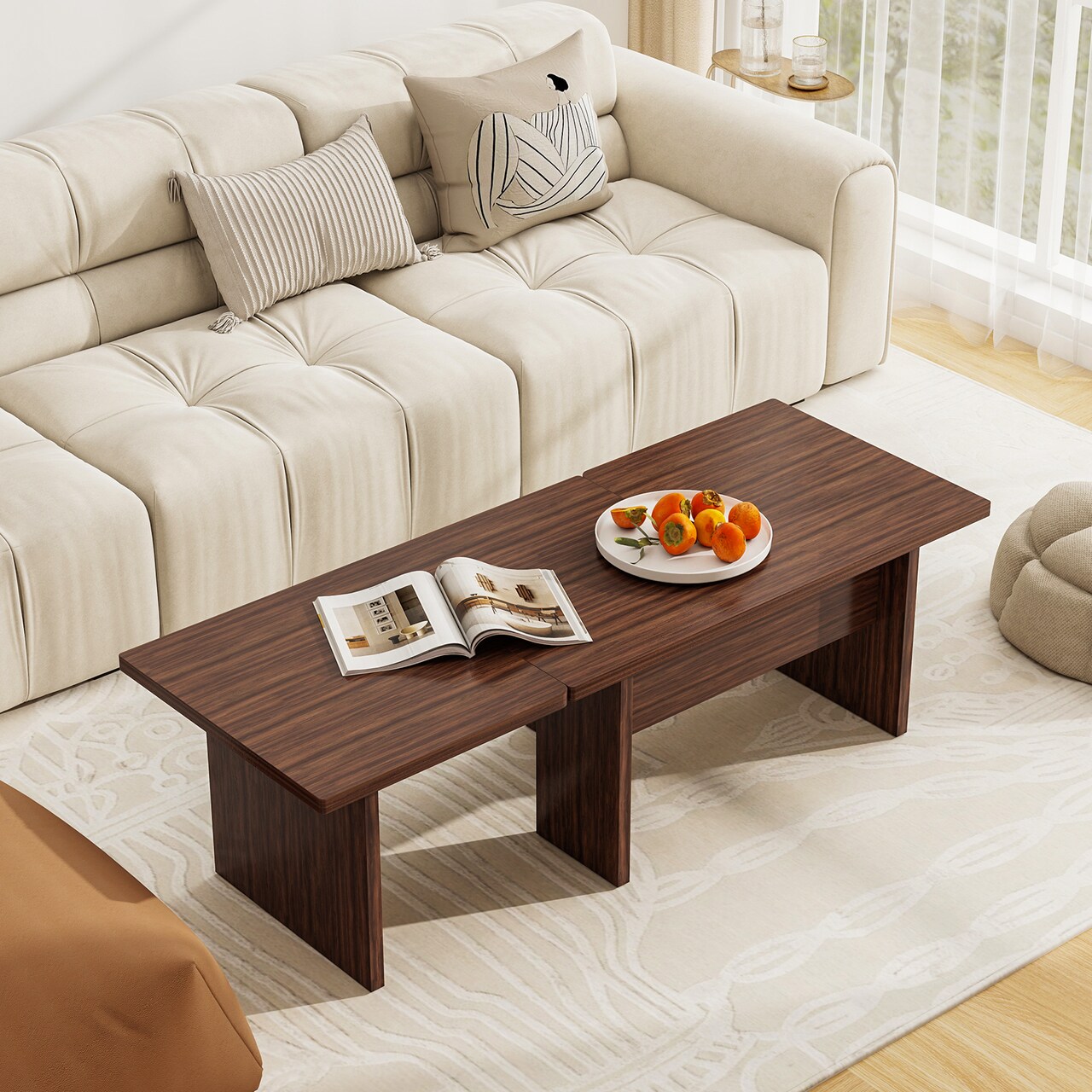 Set of 2 L-Shaped Coffee Tables Modular Design for Living Room